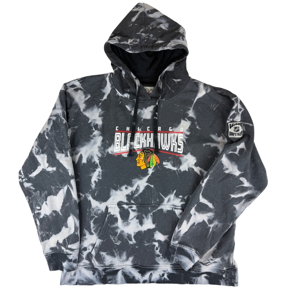 Calhoun Chicago Blackhawks Hoodie Mens XL‎ Black Tie Dye NHL Acid Wash Pullover